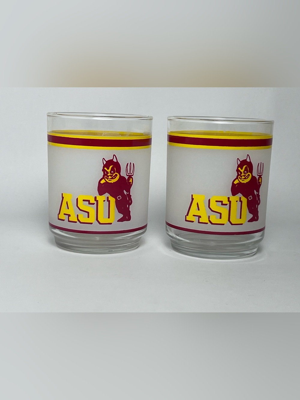 Lot Of 2 Arizona State University ASU Glass Tumblers Sparky Logo Mobil Seal VTG